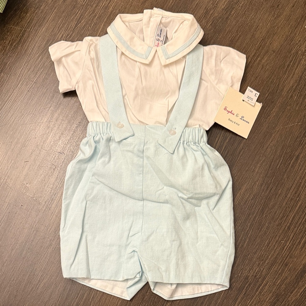 Sophie & Lucas Light Blue Kids Suspender Shorts